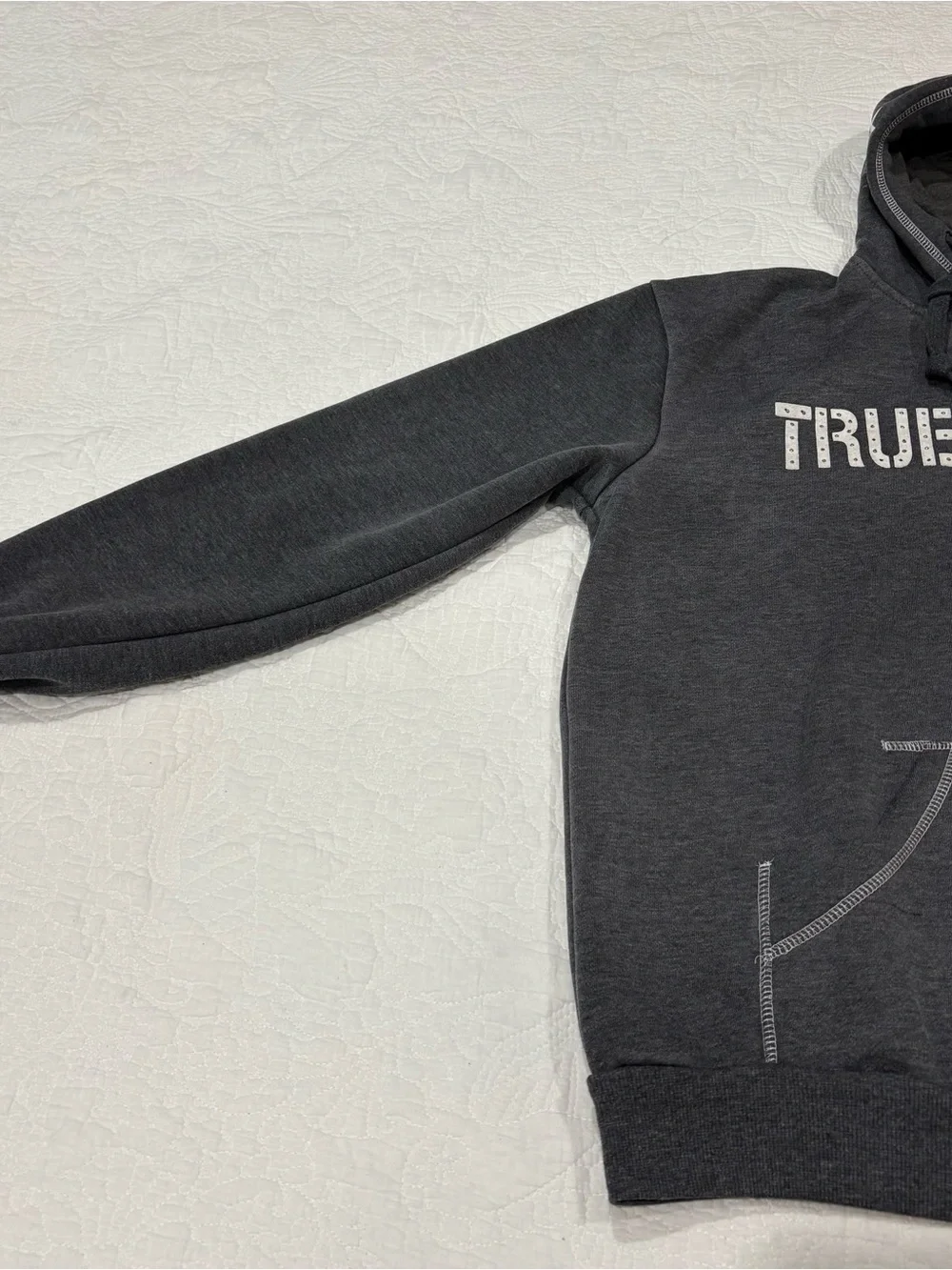 Vintage True Religion Big Logo Men’s Hoodie Zip Up Size XL Gray Stars Authentic